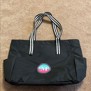 Thirty-One Black Tote with Striped Handles with “M” Monogram